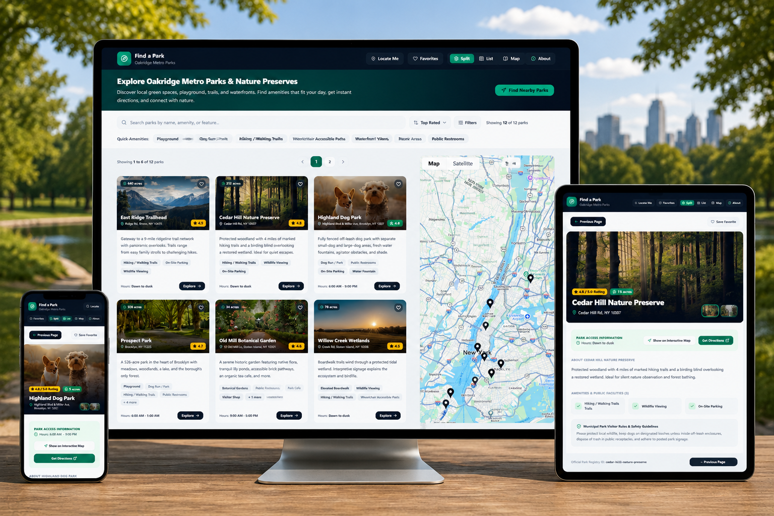 Metro Parks Directory & Interactive Explorer Mockup